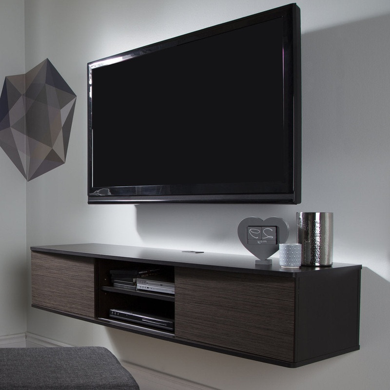 Agora Floating TV Stand for TVs up to 65″ South Shore Color: Chocolate and Zebrano