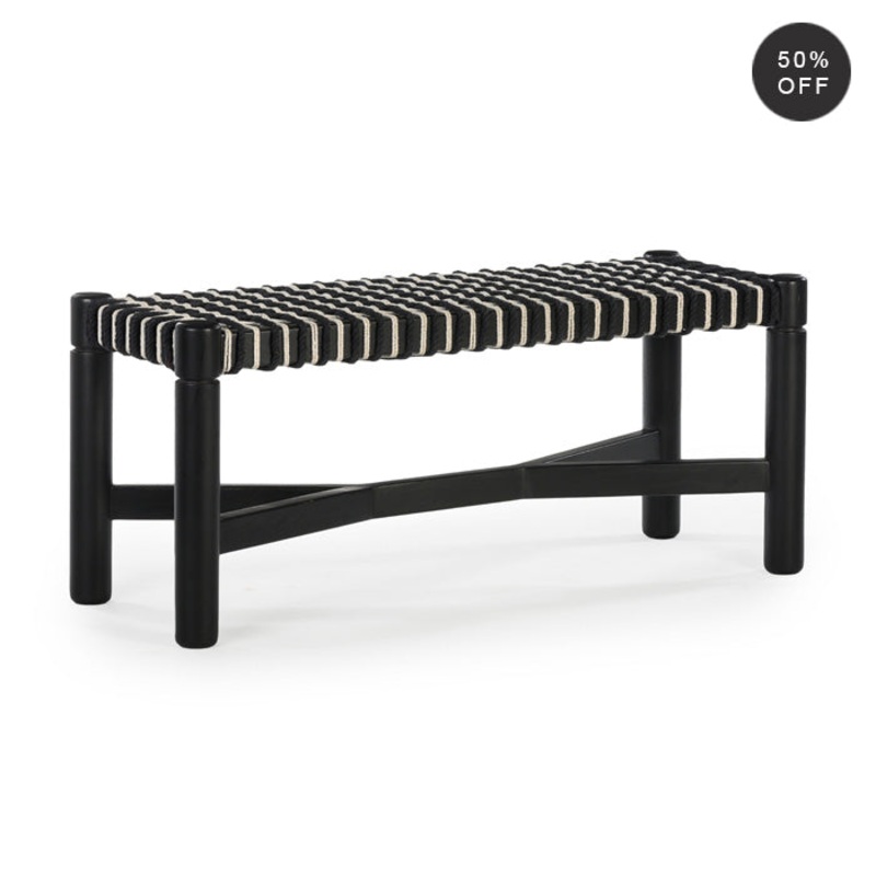 Artisan Geometric Cord Seat Bench in Charcoal Oak