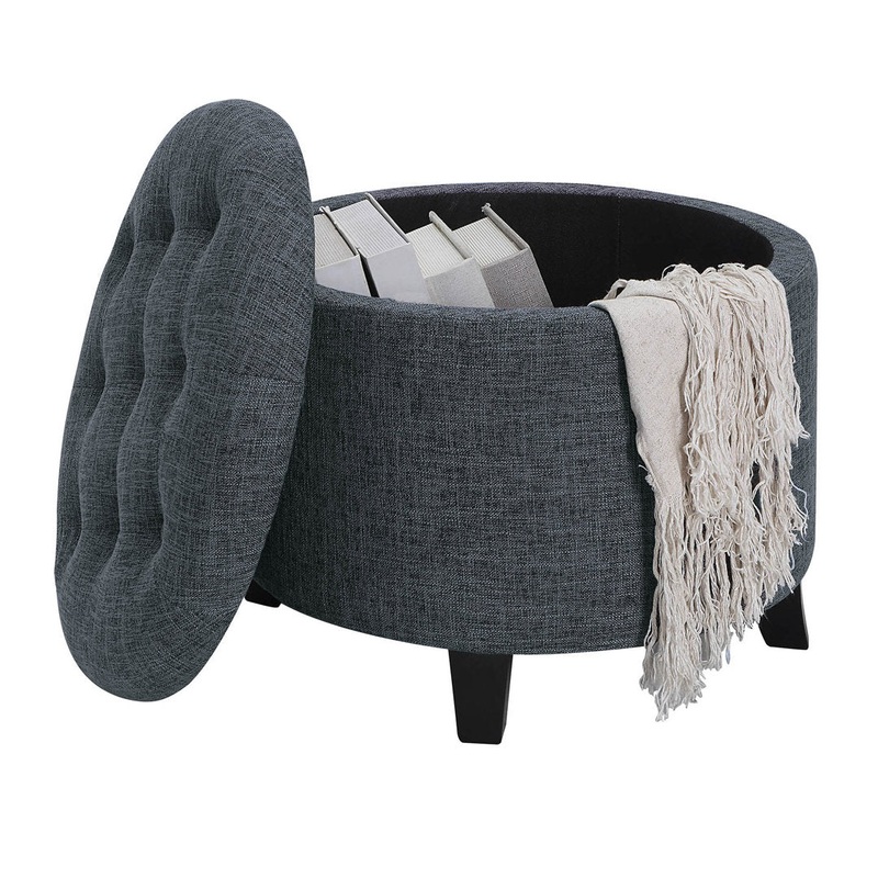 Avers 19.75″ Wide Tufted Round Storage Ottoman Andover Mills Fabric: Stormy Gray Fabric