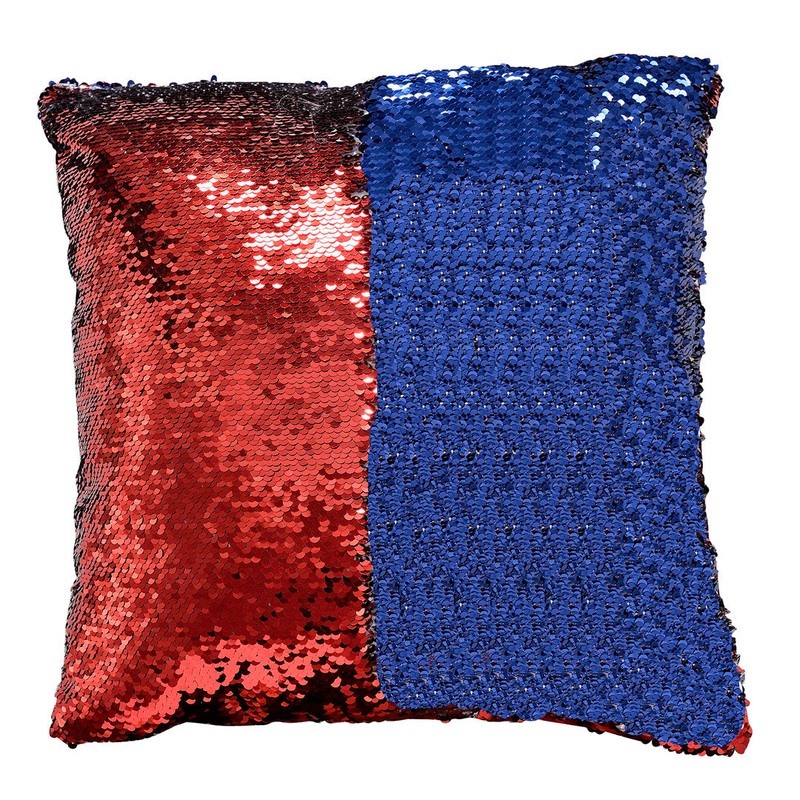 Mermaid Sequin Pillow Cover Urbanest Color: Red/Blue Size: 16″ x 16″