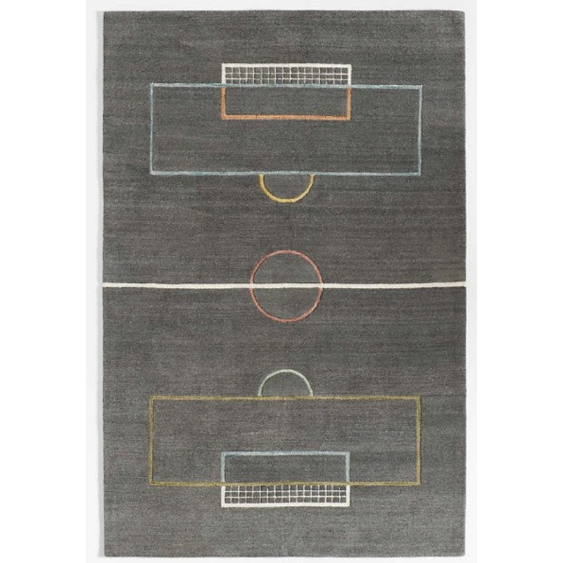 Modern Soccer Field Wool Charcoal Kids Colorful Area Rug 8’x10′
