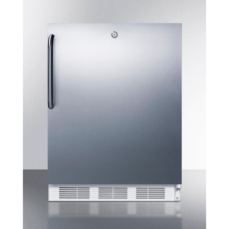 Summit AL650LBISSTB Built-In Undercounter Ada Compliant Refrigerator-Freezer For General Purpose Use, W/Dual Evaporator Cooling, Lock, Ss Door, Tb Handle, White Cabinet