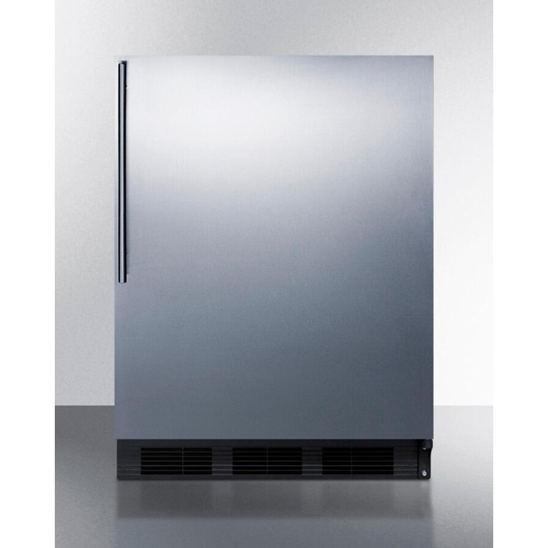 Summit FF6B7SSHVADA Ada Compliant Commercial All-Refrigerator For Freestanding General Purpose Use, Auto Defrost With Stainless Steel Door, Thin Handle, And Black Cabinet