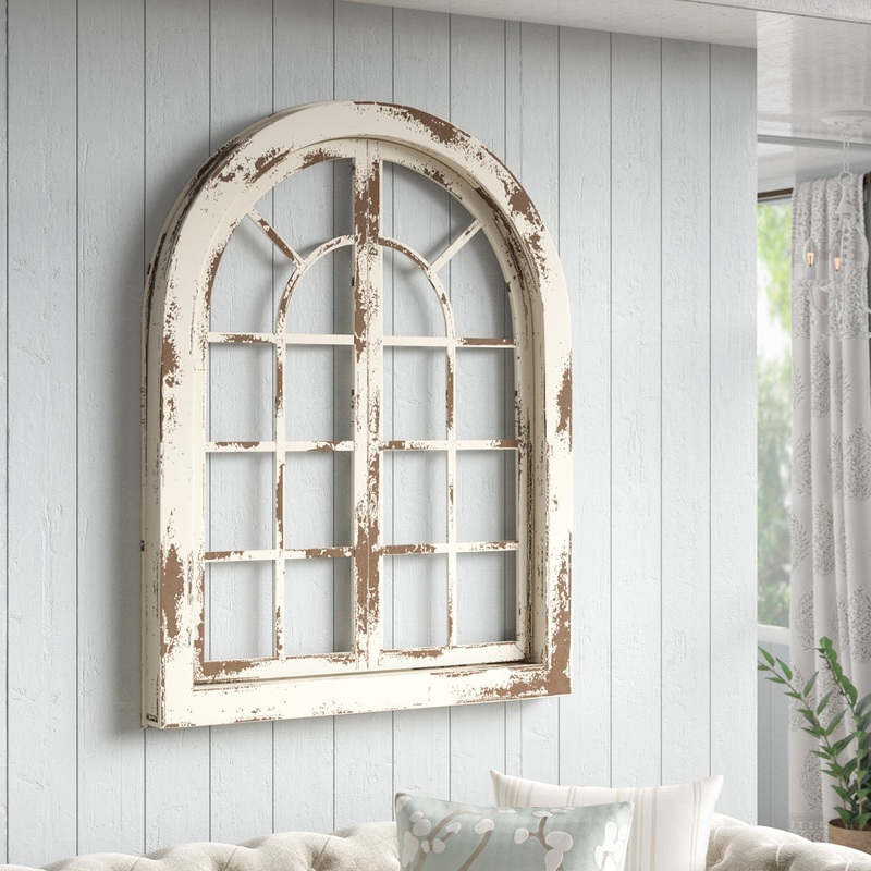Wood Arched Vintage Window Pane Abstract Wall Decor with Brown Distressing One Allium Way Color: White