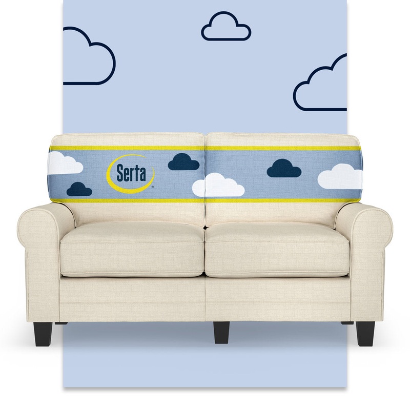 Serta Copenhagen 61″ Rolled Arm Sofa, Easy Care Fabric, Soft Pillow Back, Pocket Coil Seat Cushions Serta Fabric: Buttercream Polyester Blend