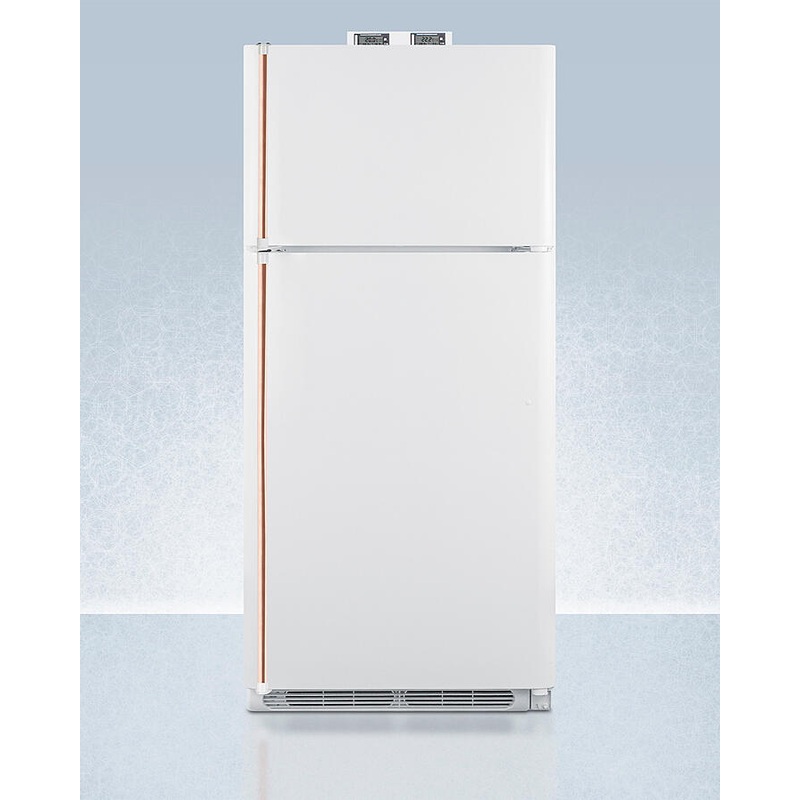 Summit BKRF18WCP 18 Cu.Ft. Break Room Refrigerator-Freezer In White With Pure Copper Handles And Nist Calibrated Alarm/Thermometers