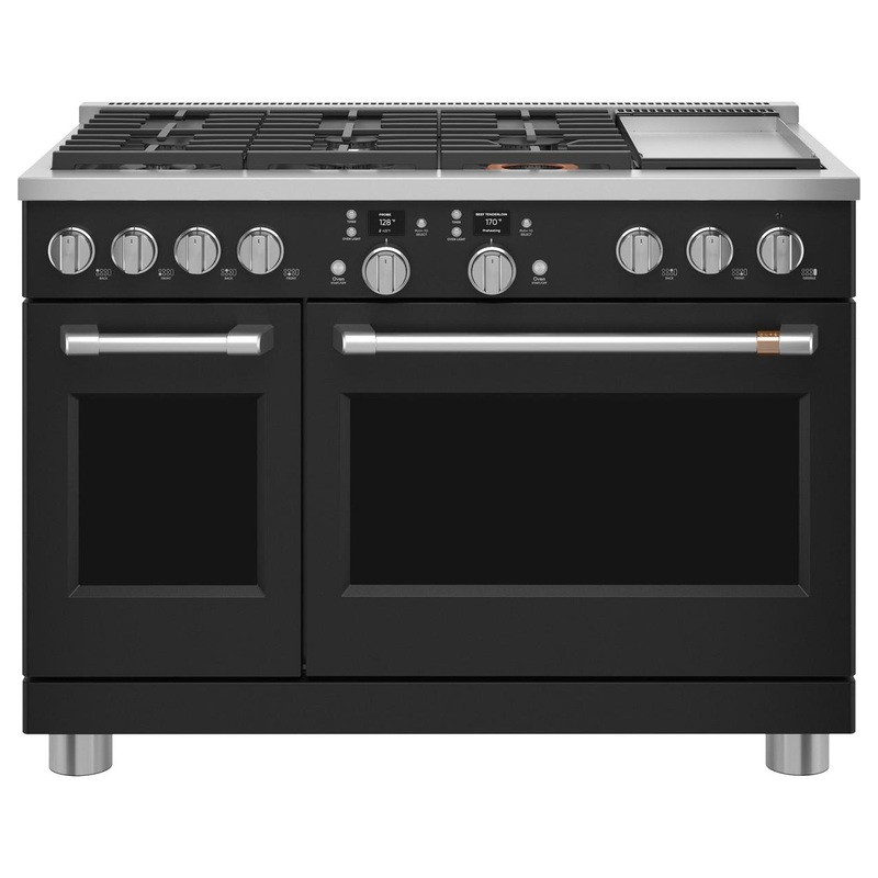 Cafe C2Y486P3TD1 CAF(EBACK) 48″ Smart Dual-Fuel Commercial-Style Range with 6 Burners and Griddle (Natural Gas)