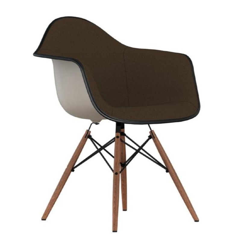Eames Molded Plastic Upholstered Arm Chair with Wood Dowel Base