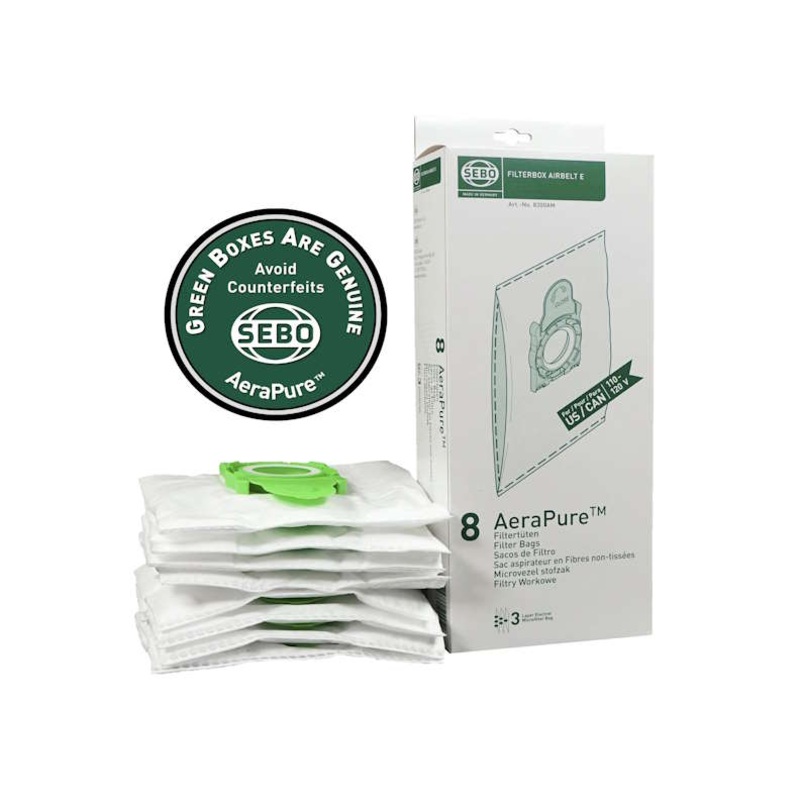 SEBO Airbelt E Ultra AeraPure Bags – 8 Pack
