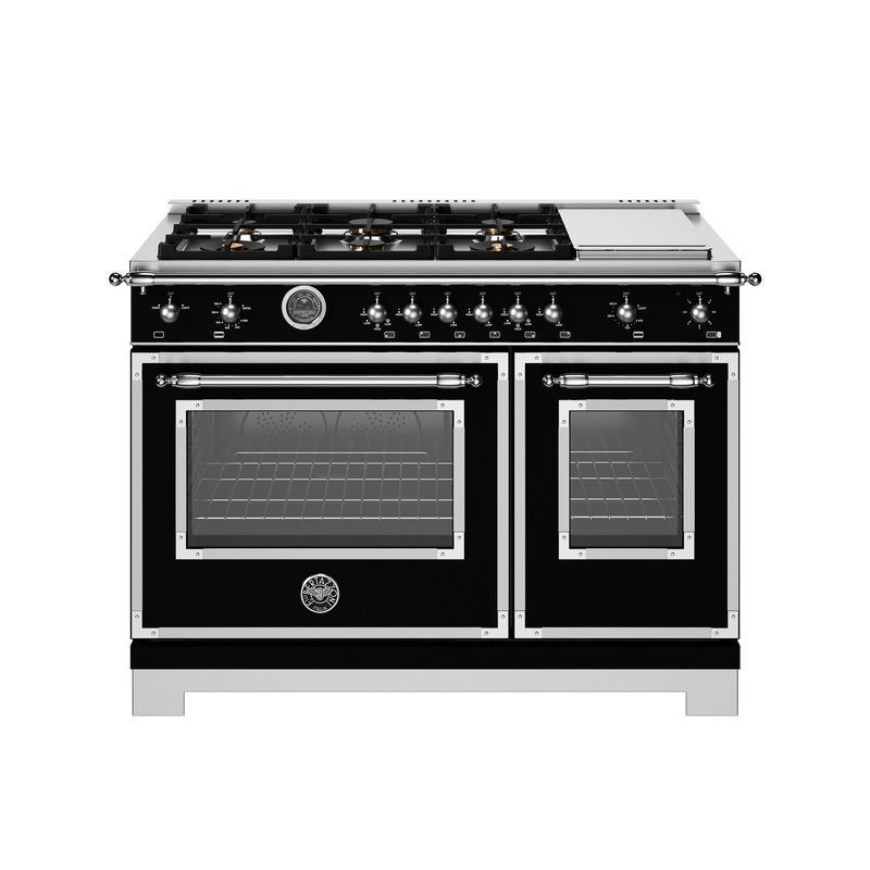 Bertazzoni HER486BTFGMNET 48 Inch All-Gas Range 6 Brass Burner And Griddle Nero Matt