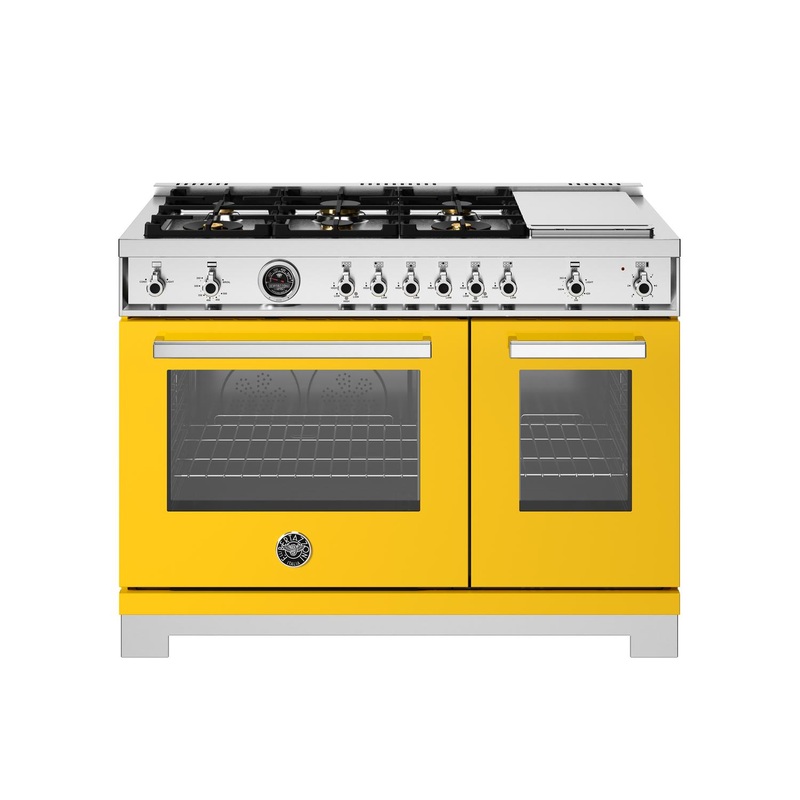 Bertazzoni PRO486BTFGMGIT 48 Inch All-Gas Range 6 Brass Burners And Griddle Giallo