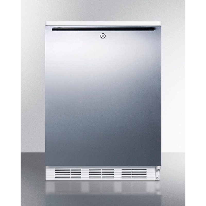 Summit FF6LW7SSHH Commercially Listed Freestanding All-Refrigerator For General Purpose Use, Auto Defrost W/Lock, Ss Wrapped Door, Horizontal Handle, And White Cabinet