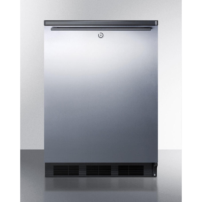 Summit FF7LBLSSHH Commercially Listed Freestanding All-Refrigerator For General Purpose Use, Auto Defrost W/Ss Wrapped Door, Horizontal Handle, Lock, And Black Cabinet