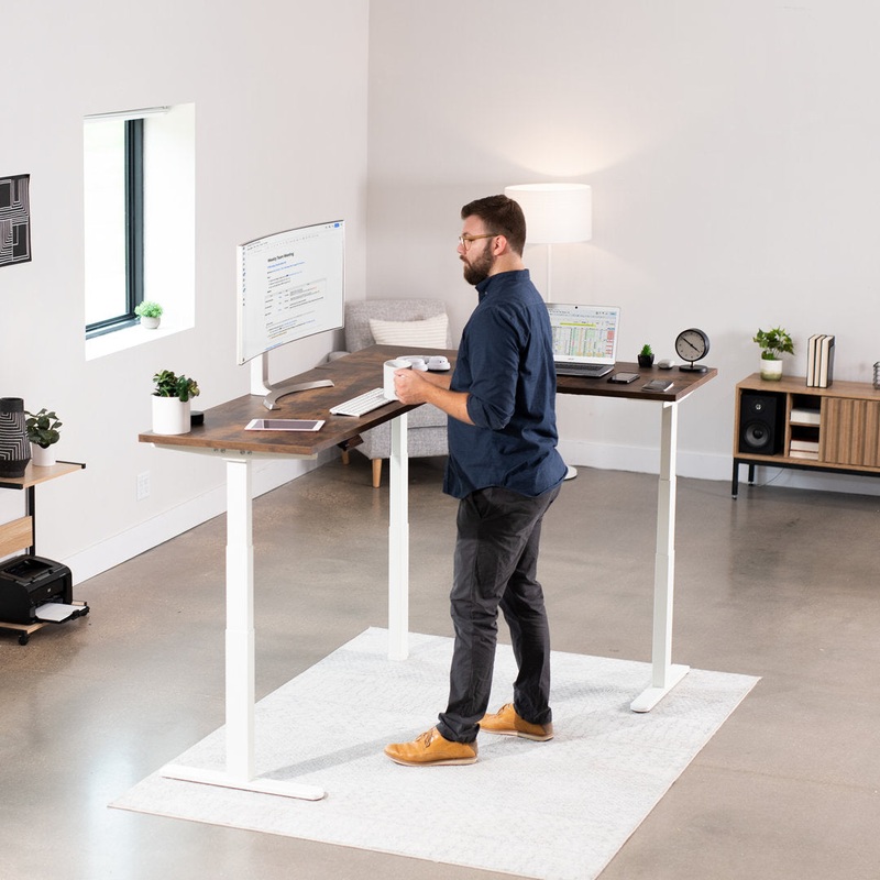 VIVO White Electric Motor Height Adjustable Corner 3 Leg Standing Desk Frame (Frame Only) Vivo