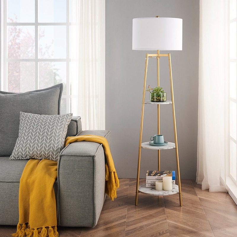Snowhill 59″ Column Floor Lamp Mercer41 Base Finish: Gold/White