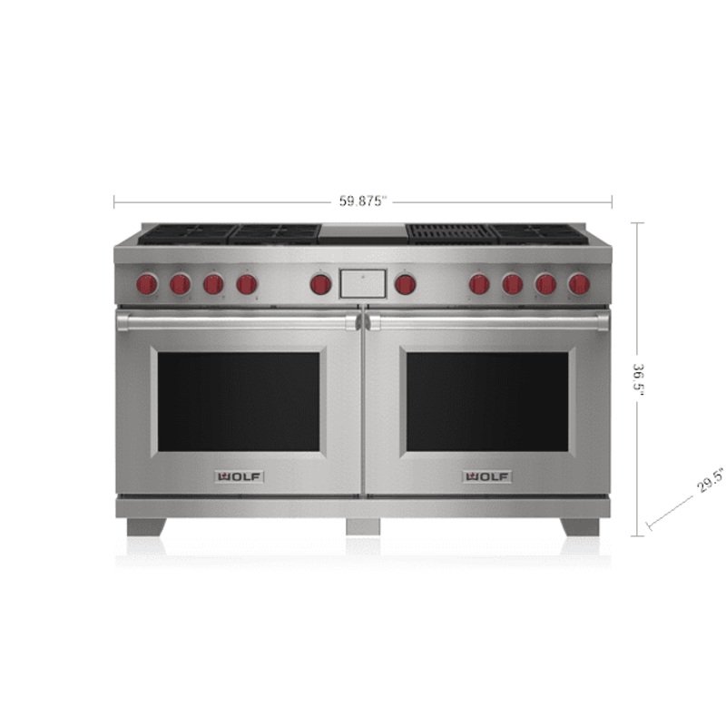 Wolf DF60650CGSPLP 60″ Dual Fuel Range – 6 Burners, Infrared Charbroiler And Infrared Griddle