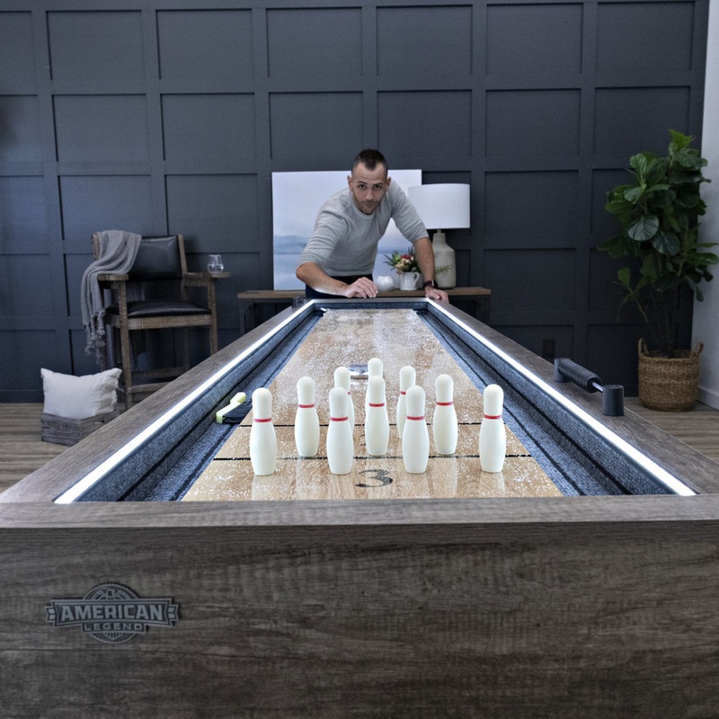 American Legend Kirkwood 9′ LED Shuffleboard Table with Bonus Bowling Game American Legend