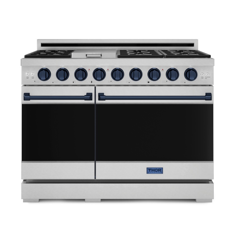 Thor Kitchen RSG48EBLU 48 Inch Professional Gas Range With Pro-Style Knobs In Stainless Steel/Blue Gordon Ramsay Series – Rsg48E-Blu