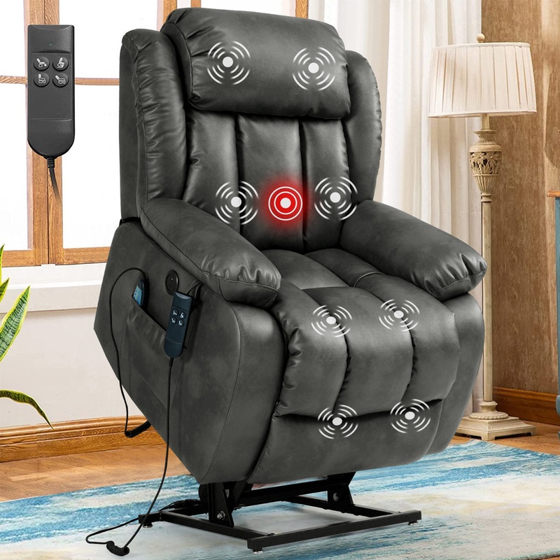 40.1” Wide Dual Motor Genuine Leather Power Lift Assist Standard Recliner with Massager Latitude Run Body Fabric: Gray Genuine Leather