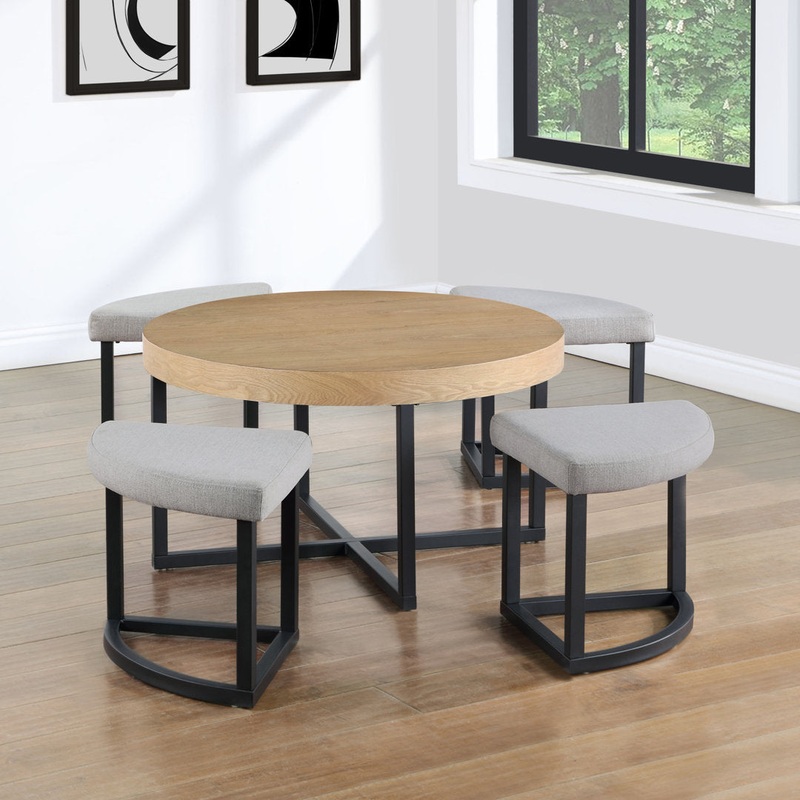 Appio 36″ Round Coffee Table with 4 Stools Wade Logan Table Top Color: Brown