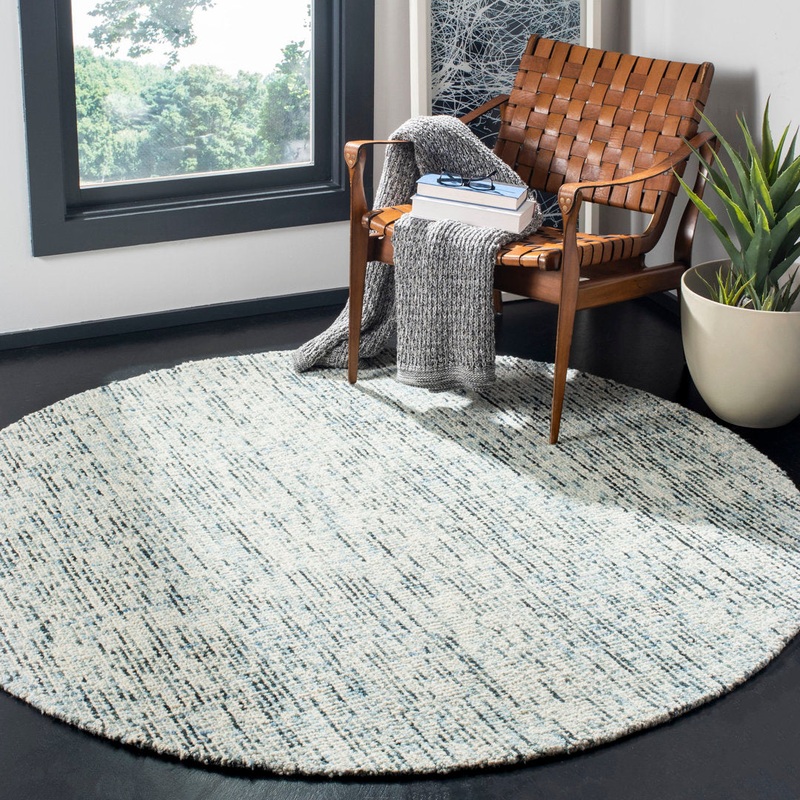 Abstract Hand Tufted Wool Rug Ebern Designs Rug Size: Round 4′