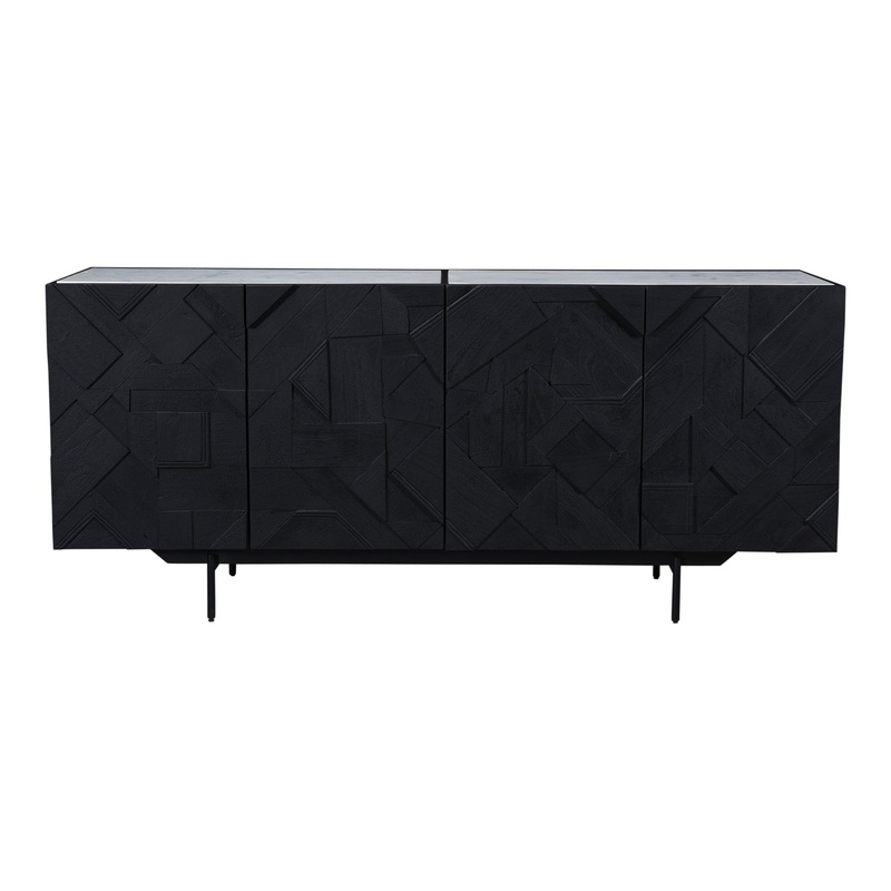 Modern Mango & Marble Sliding Storage Unit
