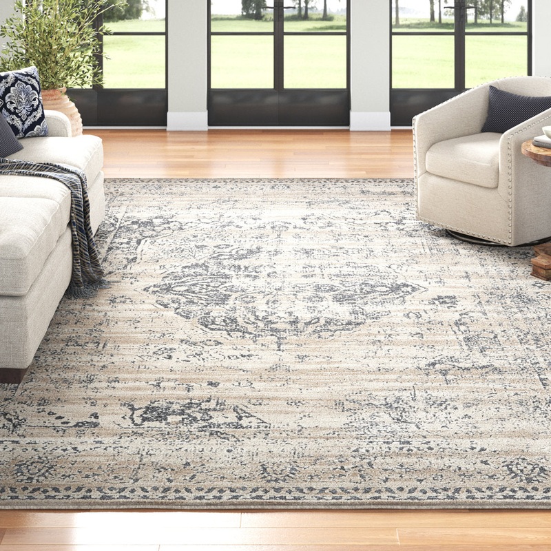Arkeen Oriental Dark Blue/Beige Area Rug Lark Manor Rug Size: Square 5′