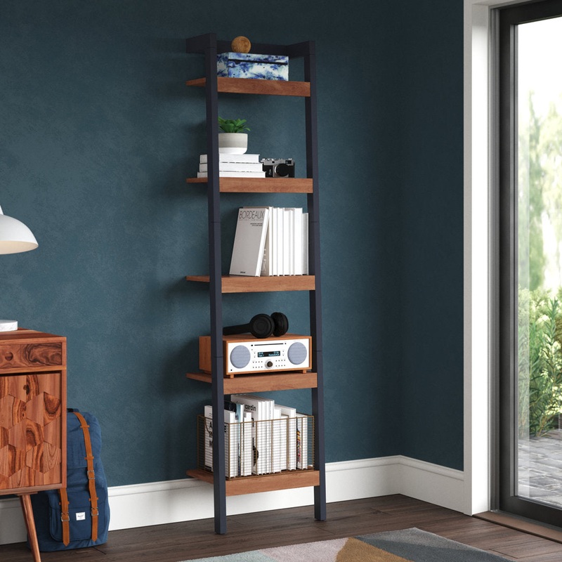 Alexzander 72.44” H x 18.11” W Solid Wood Ladder Bookcase Mercury Row Color: Natural/Charcoal Size: 72.44” H x 18.11” W