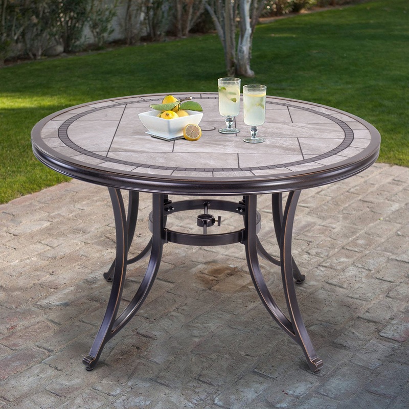 46″ Round Patio Table With Handmade Porcelain Top And Heavy Duty Frame Fleur De Lis Living