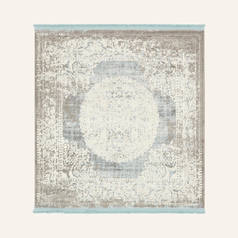 Teadora Gray/Light Blue/Ivory Area Rug Bungalow Rose Rug Size: Square 4’1″