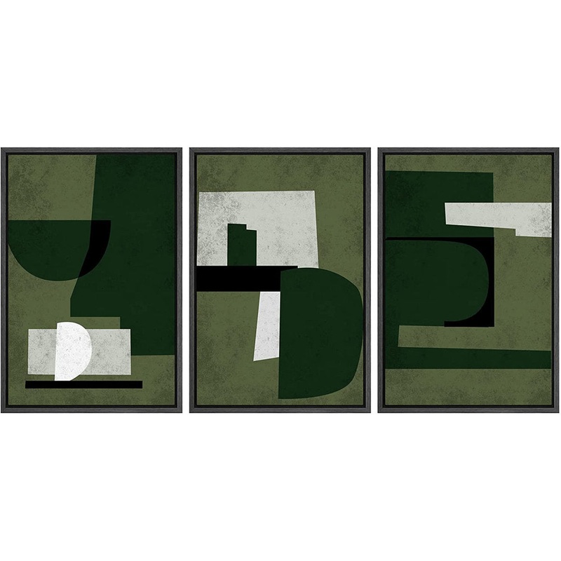 SIGNLEADER Framed Canvas Print Wall Art Set Green White Geometric Mid-Century Figures Abstract Shapes Illustrations Modern Art Boho Decorative For Living Room, Bedroom, Office -2204-M11 Green SIGNLEADER Size: 24″ W x 36″ H Format: Black Framed