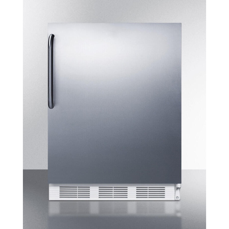 Summit AL750BISSTB Ada Compliant Built-In Undercounter All-Refrigerator For General Purpose Use, Auto Defrost W/Ss Wrapped Door, Towel Bar Handle, And White Cabinet