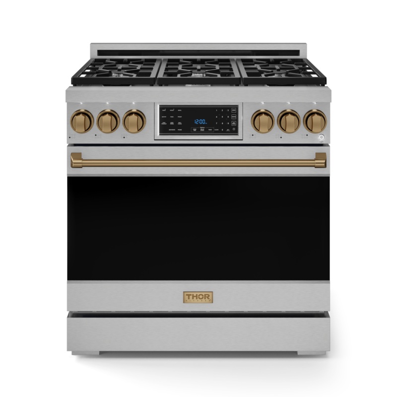 Thor Kitchen RSG36BRZ 36 Inch Professional Gas Range With Tilt Panel Touch Control In Stainless Steel/Bronze Gordon Ramsay Series – Rsg36-Brz