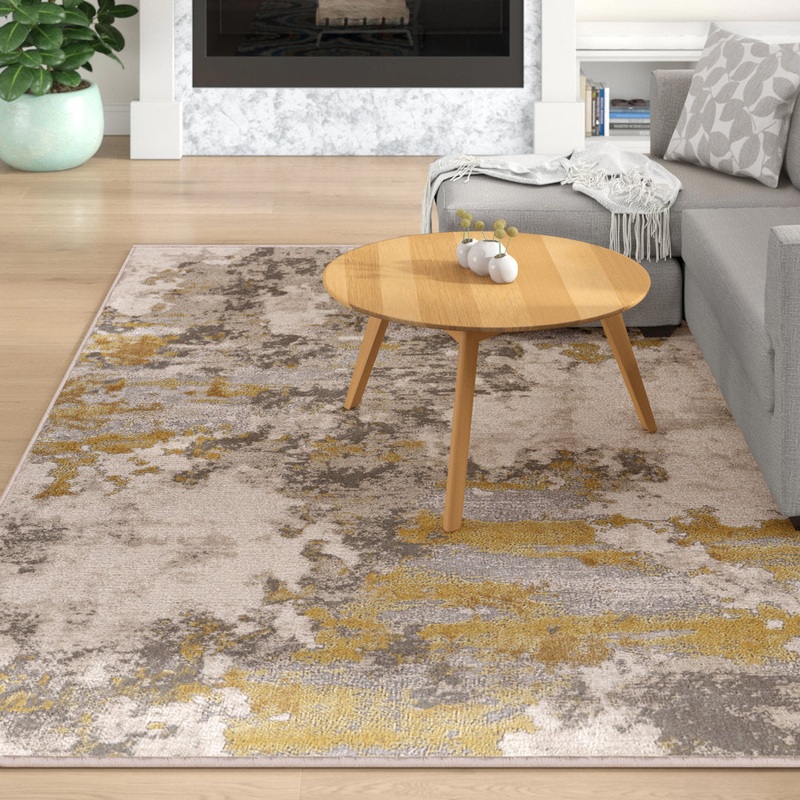 Annya Modern Abstract Power Loom Gold/Birch Rug Lark Manor Rug Size: Rectangle 6’7″ x 9’6″