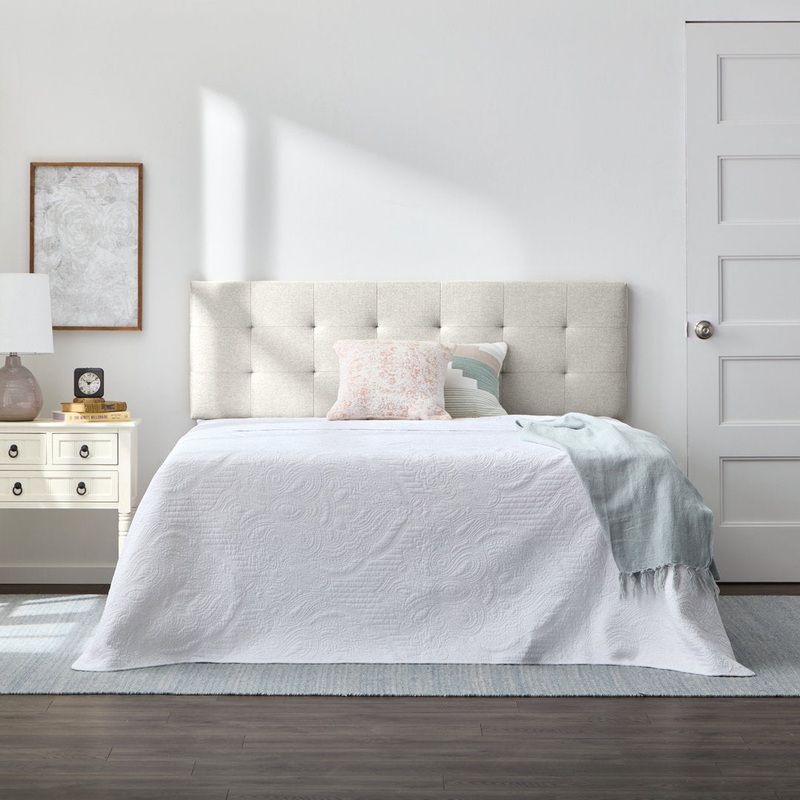 Aijha Square Tufted Upholstered Headboard Lark Manor Color: Ivory Textured Size: King