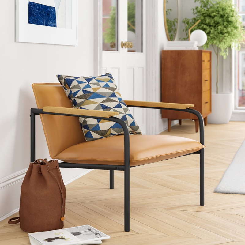 Twinar 26.77″ Wide Lounge Chair 17 Stories Leg Color: Black/Natural Leather Type: Camel Faux Leather