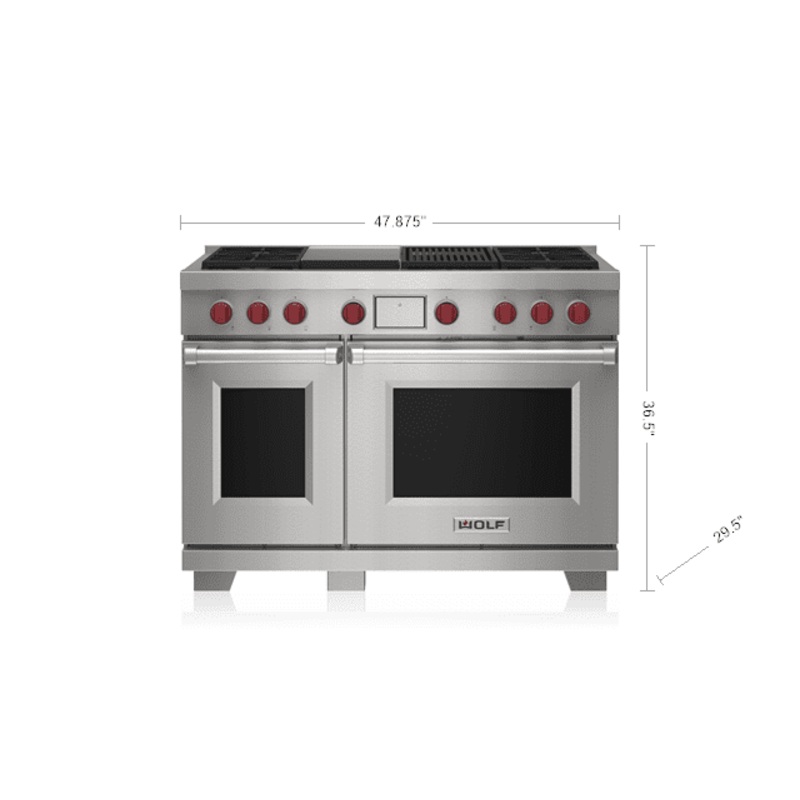 Wolf DF48450CGSPLP 48″ Dual Fuel Range – 4 Burners, Infrared Charbroiler And Infrared Griddle