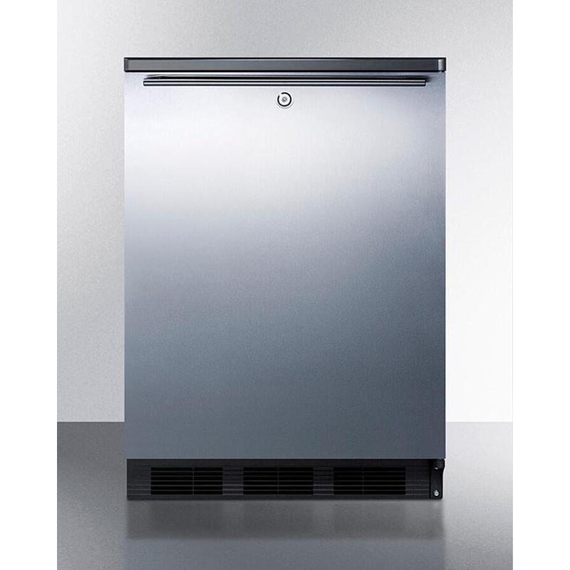 Summit FF7LBLKBISSHH Commercially Listed Built-In Undercounter All-Refrigerator For General Purpose Use, Auto Defrost W/Ss Wrapped Door, Horizontal Handle, Lock, And Black Cabinet