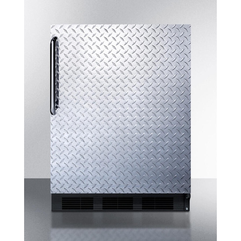 Summit FF63BDPLADA Ada Compliant Freestanding All-Refrigerator For Residential Use, Auto Defrost With Black Cabinet, Diamond Plate Wrapped Door, And Towel Bar Handle