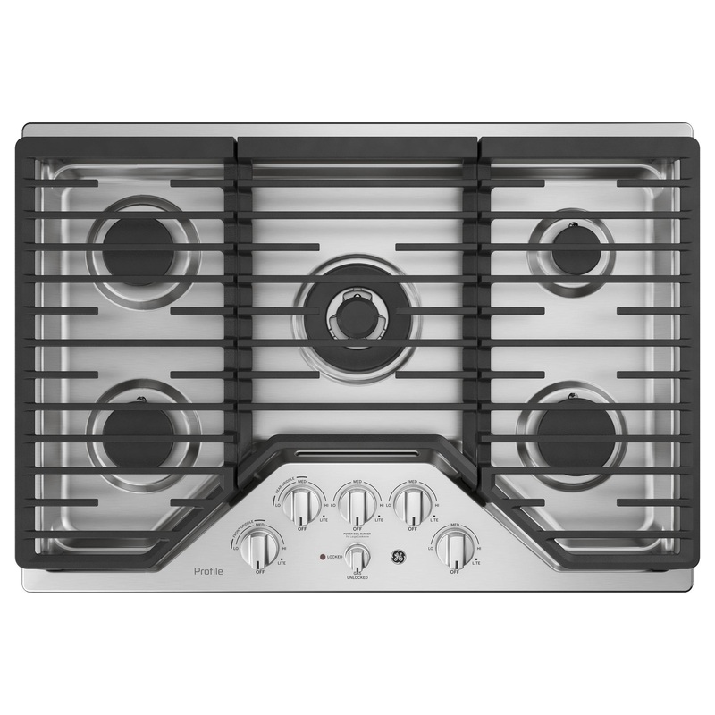 PGP9030SLSS GE Profile 30″ Built-In Tri-Ring Gas Cooktop with 5 Burners and Included Extra-Large Integrated Griddle