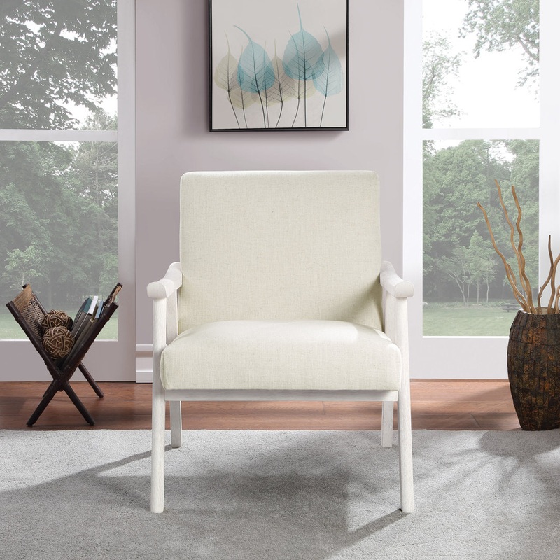 Albury 27.25″ Wide Polyester Lounge Chair Wade Logan Leg Color: White Fabric OR Leather Type: Beige 100% Polyester