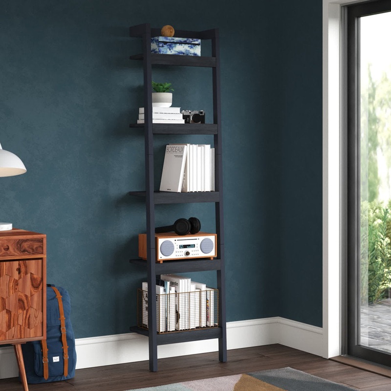 Alexzander 72.44” H x 18.11” W Solid Wood Ladder Bookcase Mercury Row Color: Black Size: 72.44” H x 31.49” W