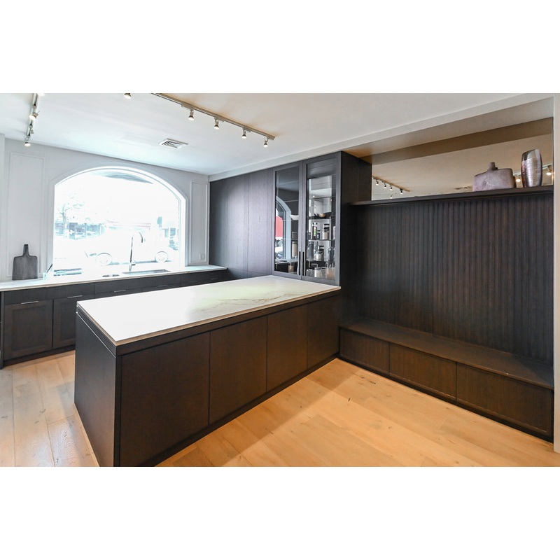DOCA Modern Classic Brown Wood Veneer Kitchen Cabinets with Neolith Countertops