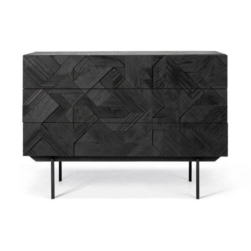 Teak Graphic Black Chest of Drawers