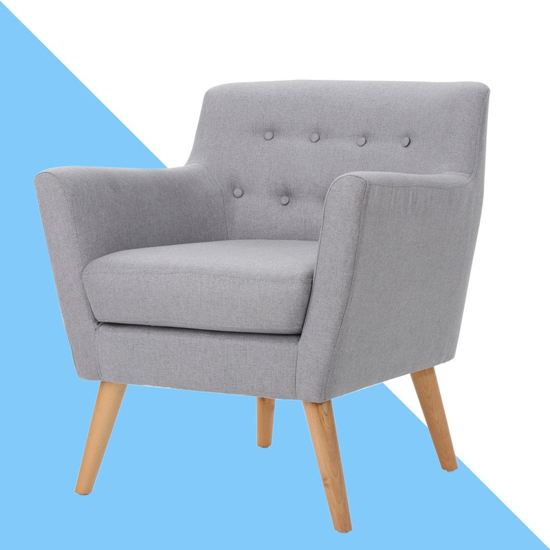 Tufted Polyester Armchair George Oliver Fabric: Light Gray Polyester
