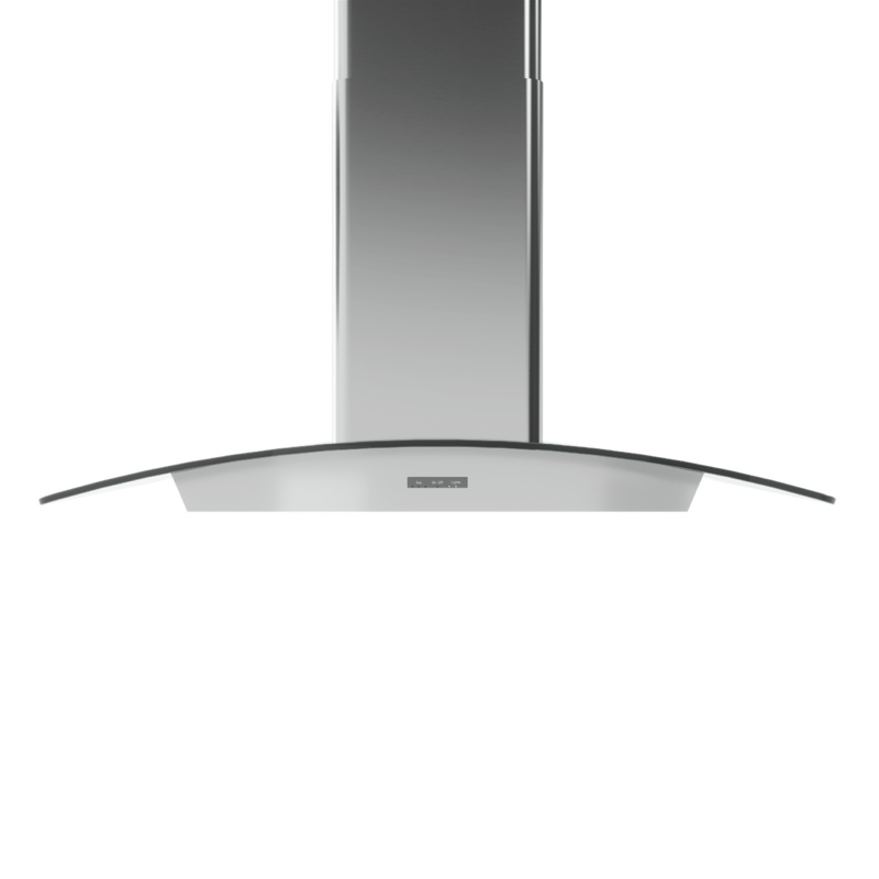 Zephyr BMLE36BG Brisas Curved Glass Chim. Is., 36″ G, 600 CFM, ACT, LED