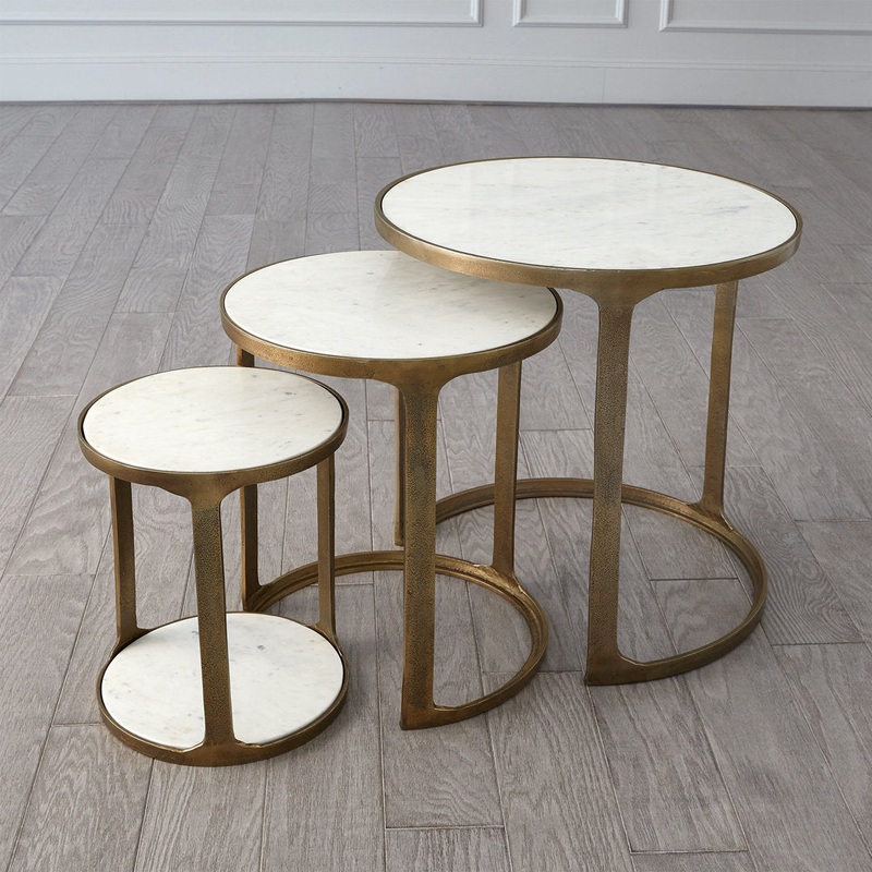 3 Piece Marble Top Nesting Table Set-Brass Global Views
