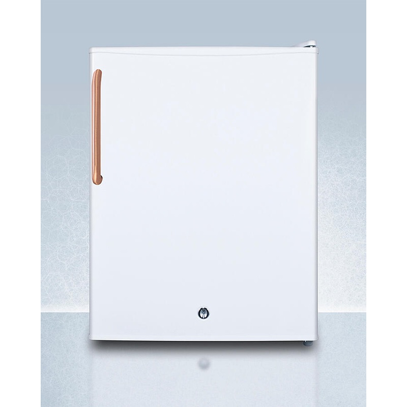 Summit FF28LWHTBC Compact All-Refrigerator With Automatic Defrost, Pure Copper Handle, Front-Mounted Lock, And White Finish