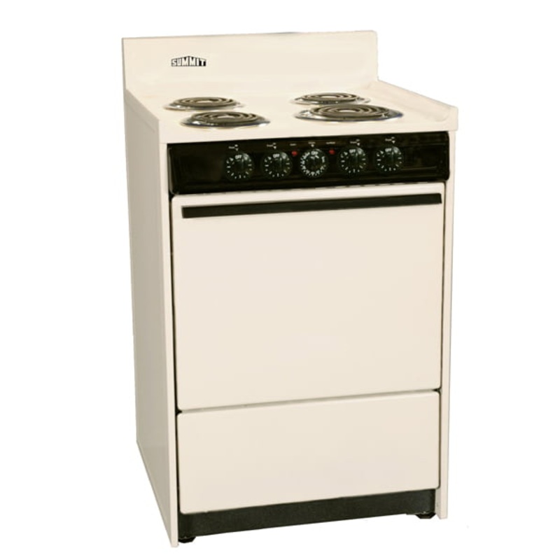 Summit SEM610C Bisque 220V Electric Range In Slim 24″ Width With Storage Compartment