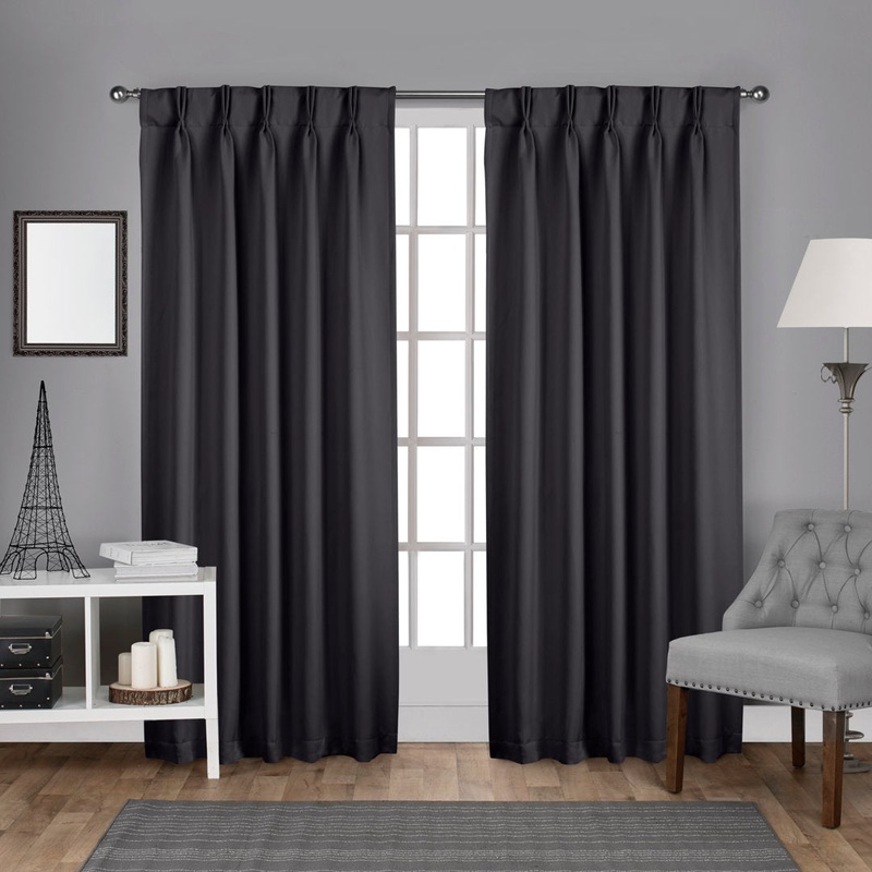 Sateen Solid Room Darkening Thermal Pinch Pleat Curtain Panels (Set of 2) Ivy Bronx Curtain Color: Charcoal Size per Panel: 26″ W x 84″ L